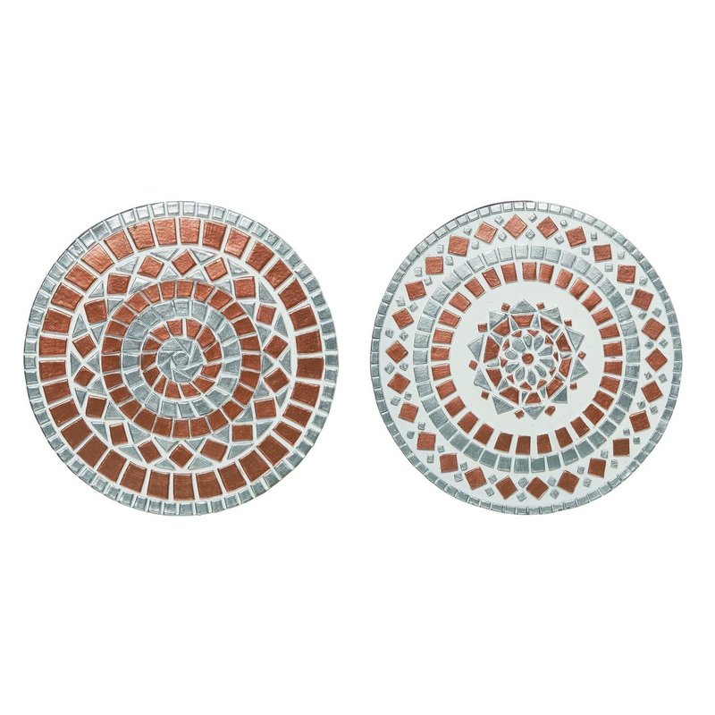 Transpac Cement Metallic Mosaic Garden Stone, Set Of 2, Assortment