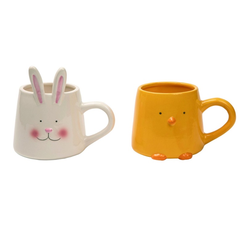 Transpac Dolomite Easter Bunny/Chick Mug, Set Of 2, Assortment
