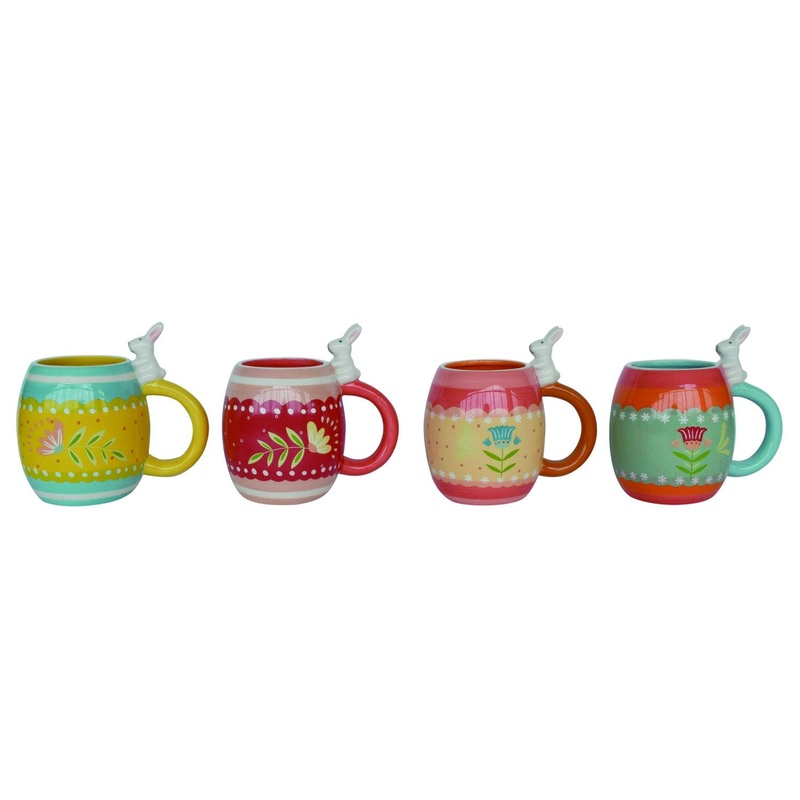 Transpac Dolomite Hippity Hoppity Mug, Set Of 4, Assortment