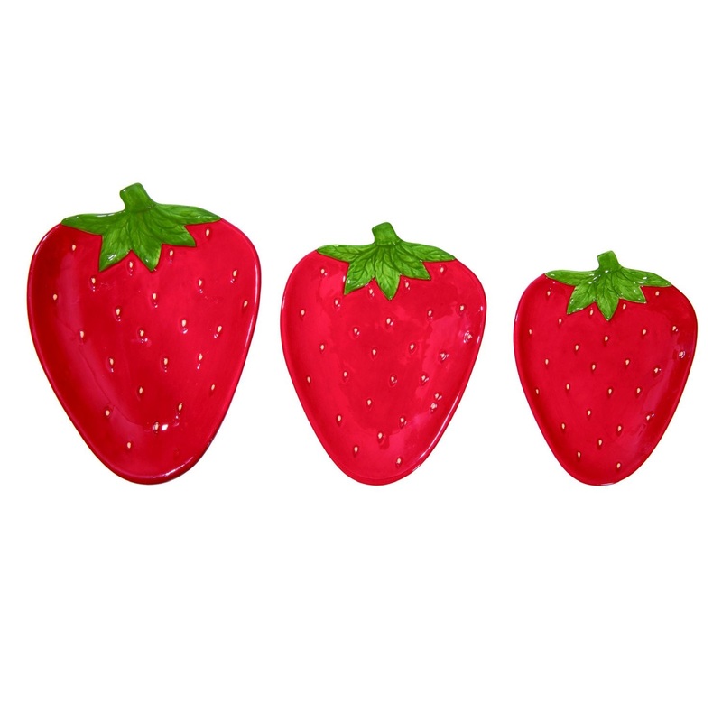 Transpac Dolomite Strawberry Plates, Set Of 3