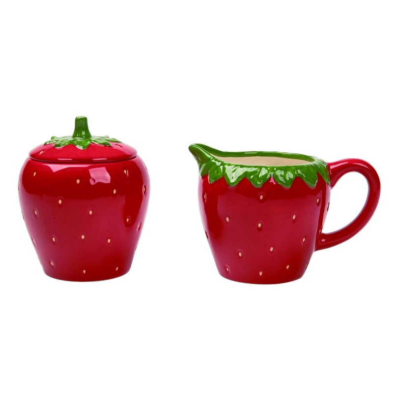 Transpac Dolomite Strawberry Sugar/Creamer Set, Assortment