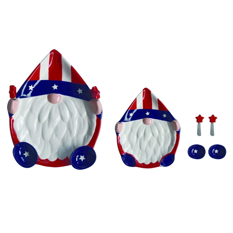 Transpac Dolomite Uncle Sam Gnome Chip & Dip Set