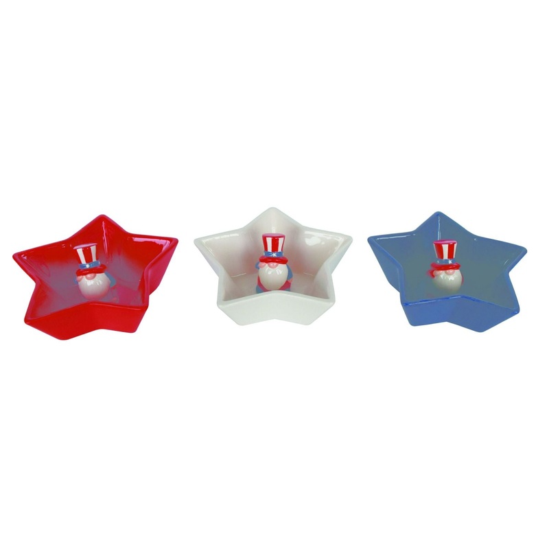 Transpac Dolomite Uncle Sam Gnome Dip Bowls, Set Of 3