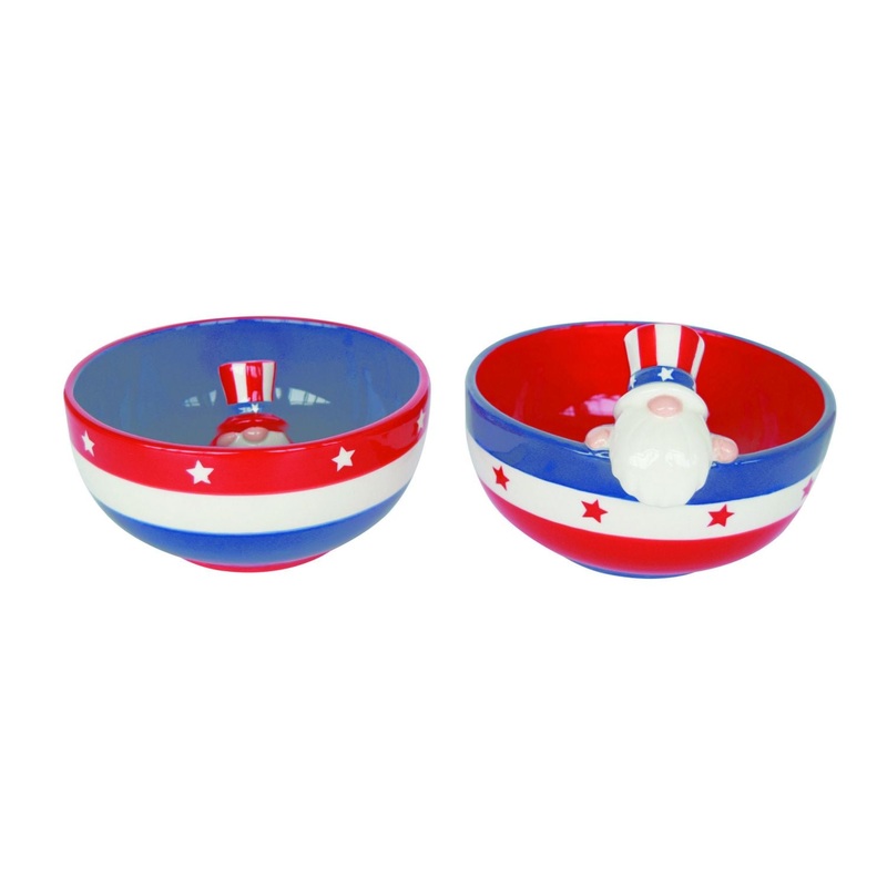 Transpac Dolomite Uncle Sam Gnome Snack Bowl, Set Of 2, Assortment