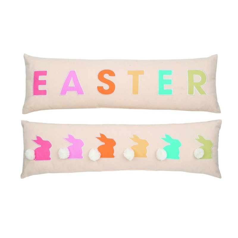 Transpac Embroidered Fabric Long Easter Pillow, Set Of 2, Assortment