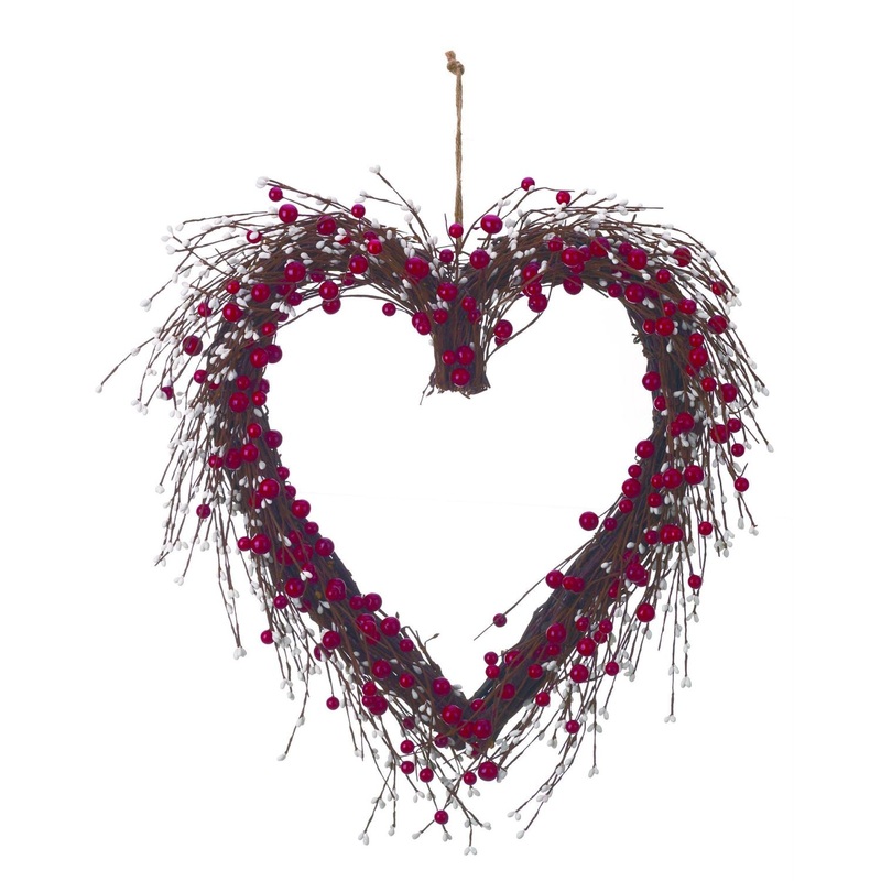Transpac Faux Red/White Berry Heart Wreath