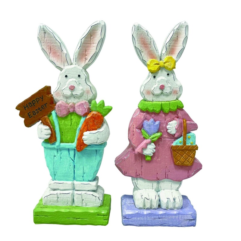 Transpac Large Resin Festive Bunny Figurine, Set Of 2, Assortment