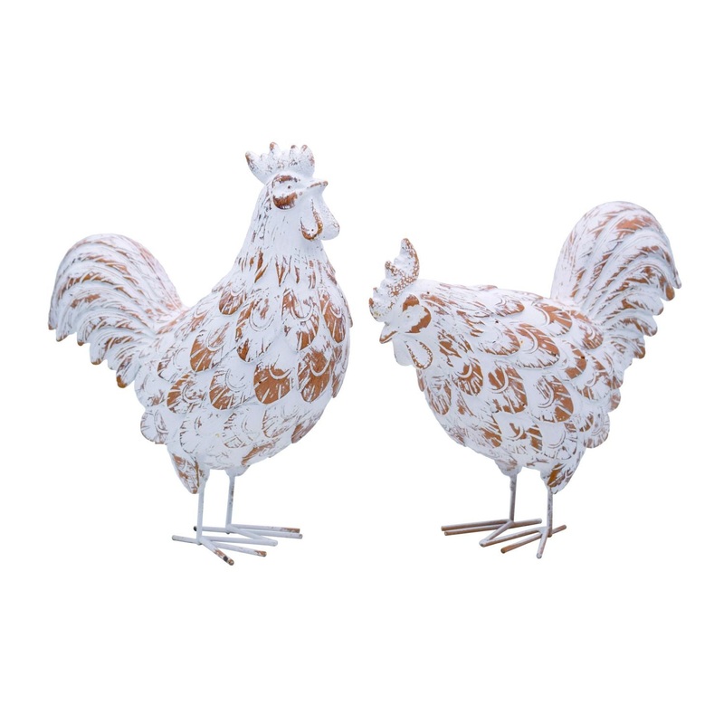 Transpac Large Resin Whitewash Chicken, Set Of 2, Assortment