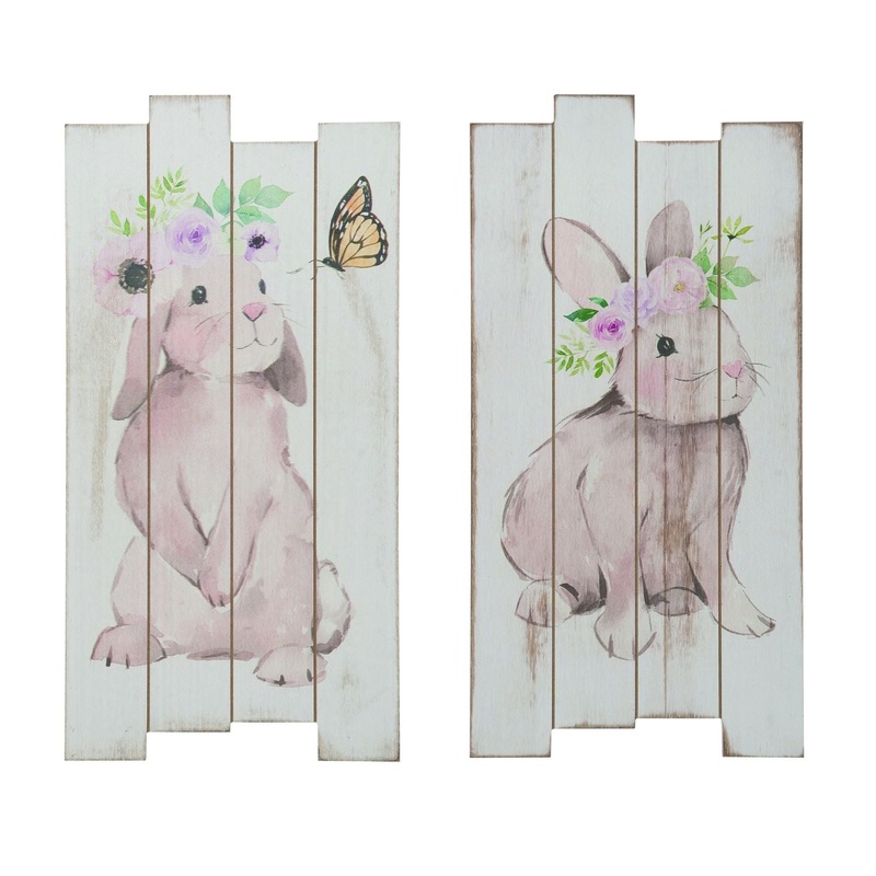Transpac MDF Bunny Plank Decor, Set Of 2, Assortment