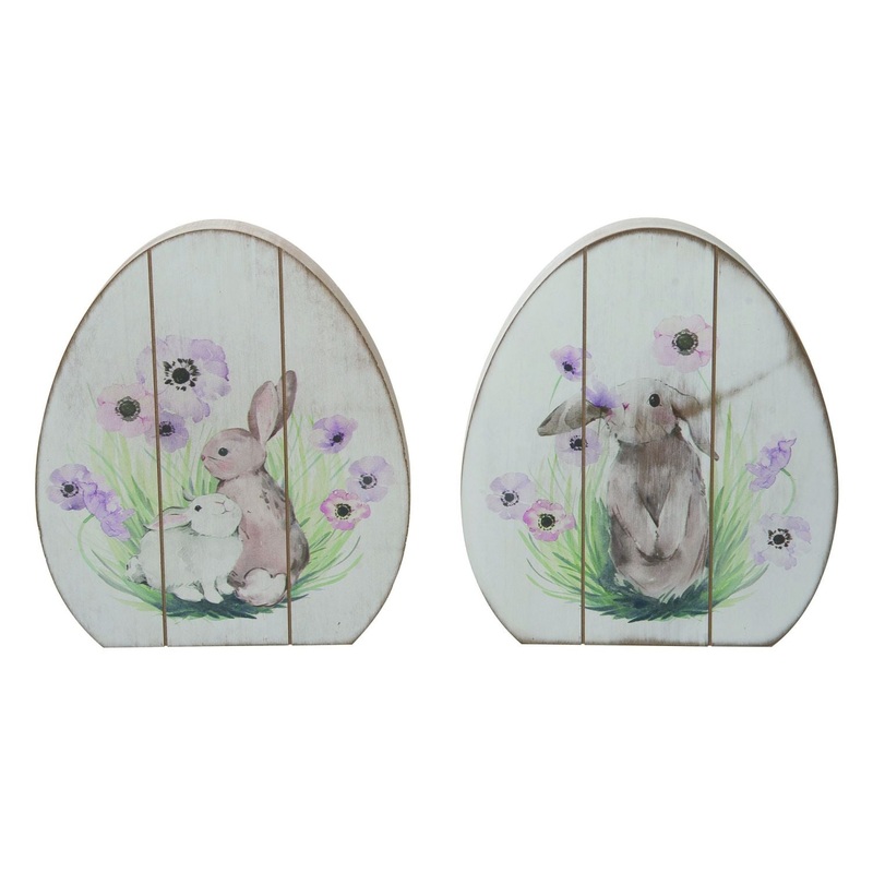 Transpac MDF Easter Bunny Egg Decor, Set Of 2, Assortment