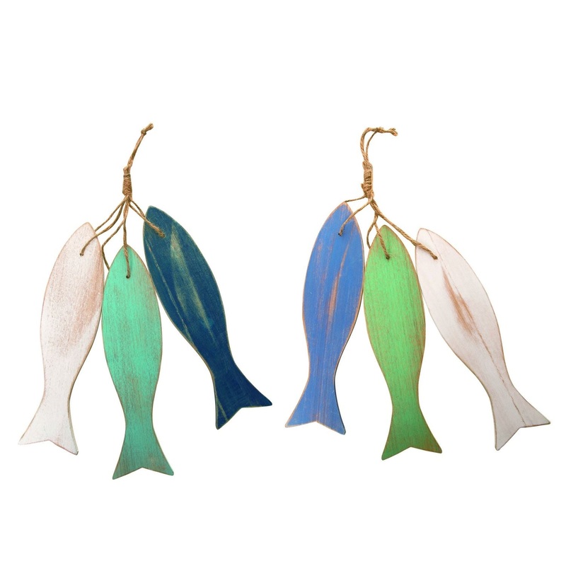 Transpac MDF Hanging Fish Decor, Set Of 2, Assortment