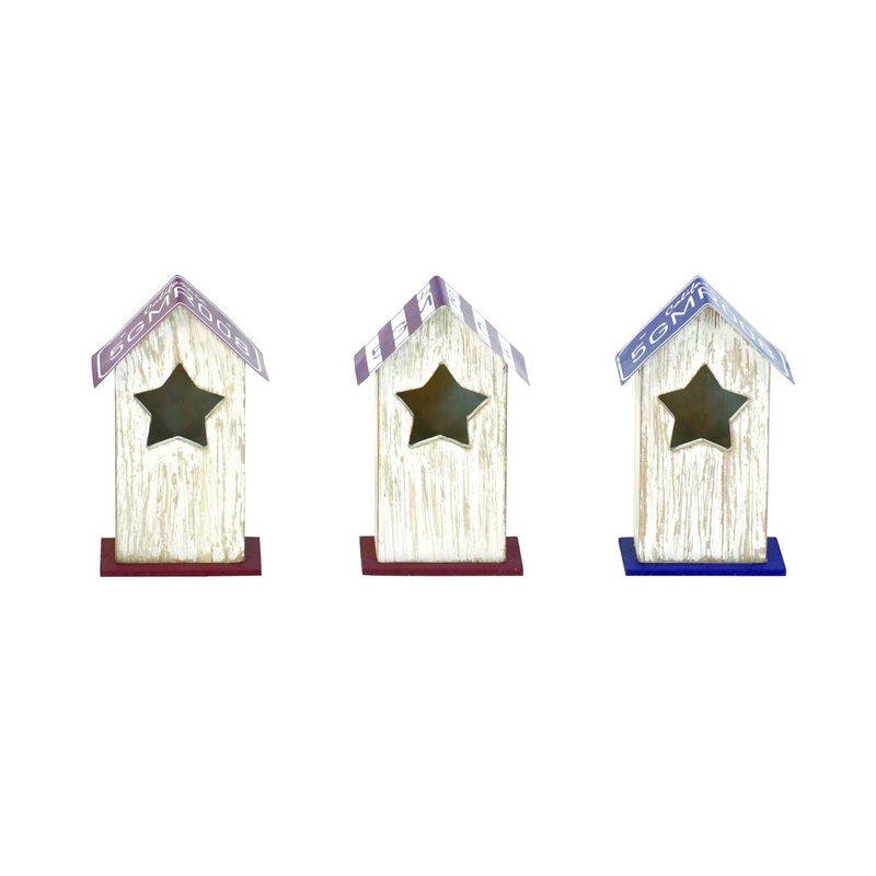 Transpac MDF/Metal Americana Birdhouse, Set Of 3, Assortment