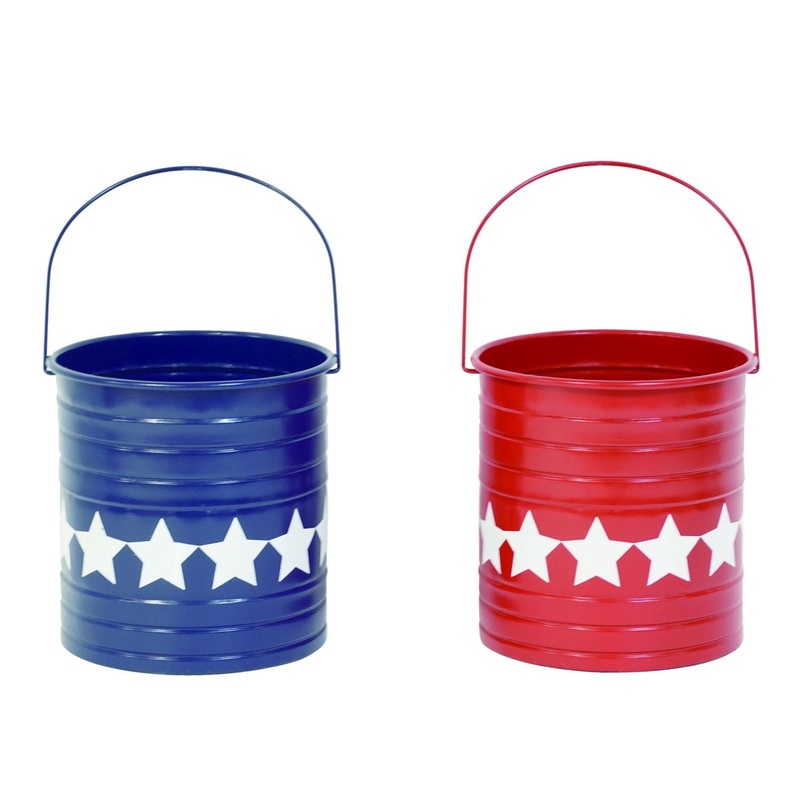 Transpac Metal Americana Bucket Decor, Set Of 2, Assortment