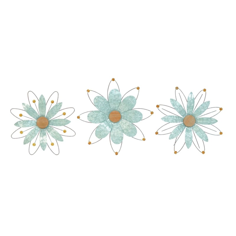 Transpac Metal Beaded Blossom Decor, Set Of 3, Assortment