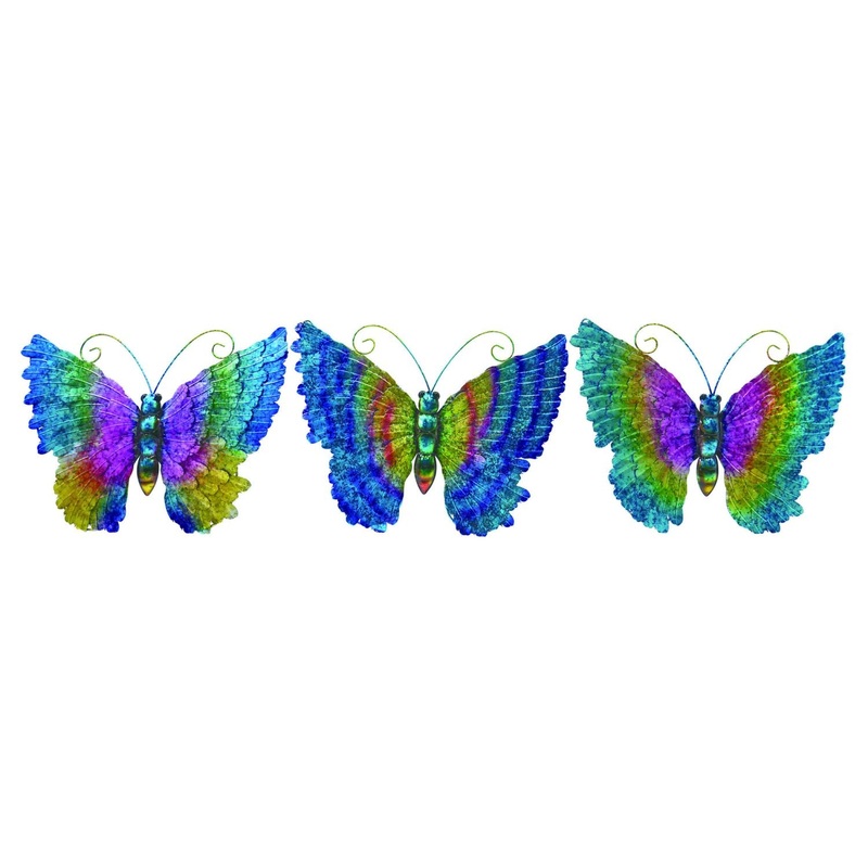 Transpac Metal Bright Butterfly Wall Decor, Set Of 3, Assortment