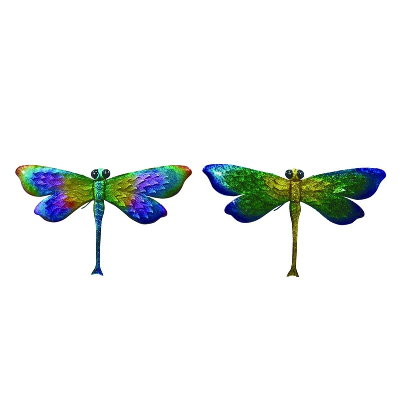 Transpac Metal Rainbow Dragonfly Wall Decor, Set Of 2, Assortment