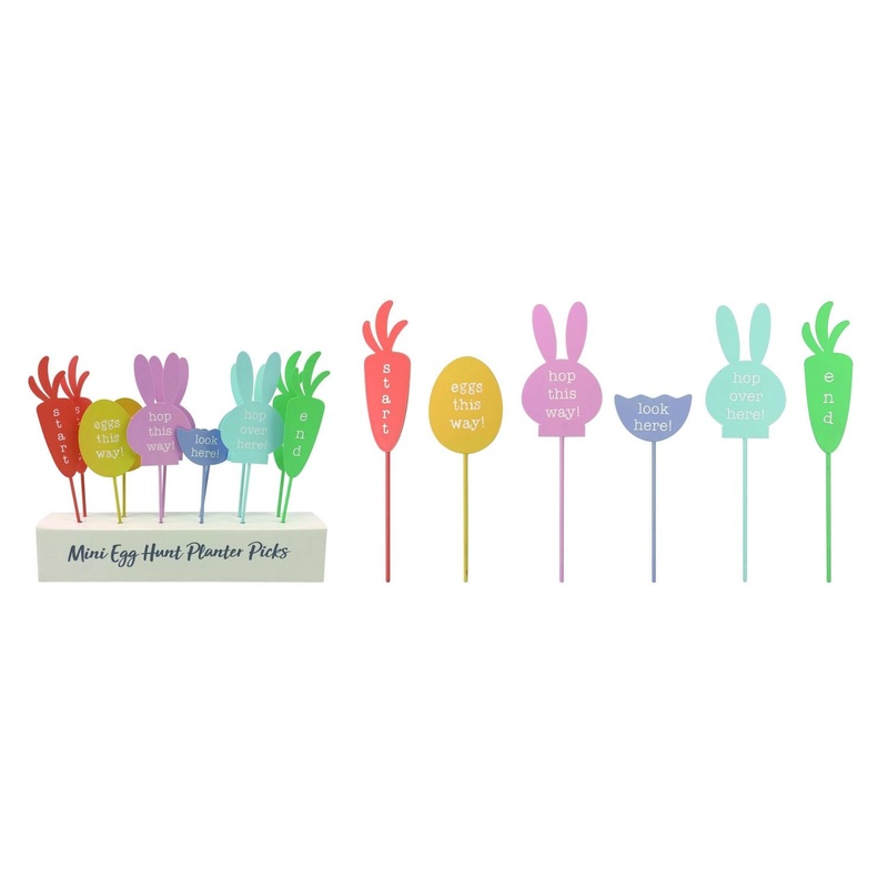 Transpac Mini Metal Egg Hunt Planter Picks In PDQ, Set Of 12