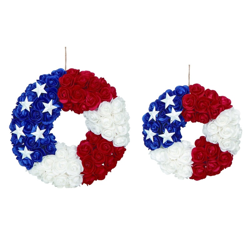 Transpac Mini Styro Silk Rose Americana Wreath, Set Of 2