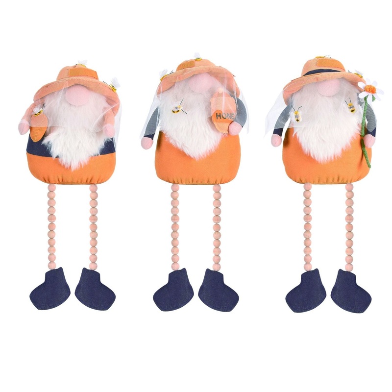 Transpac Plush Beekeeper Gnome Sitter, Set Of 3, Assortment