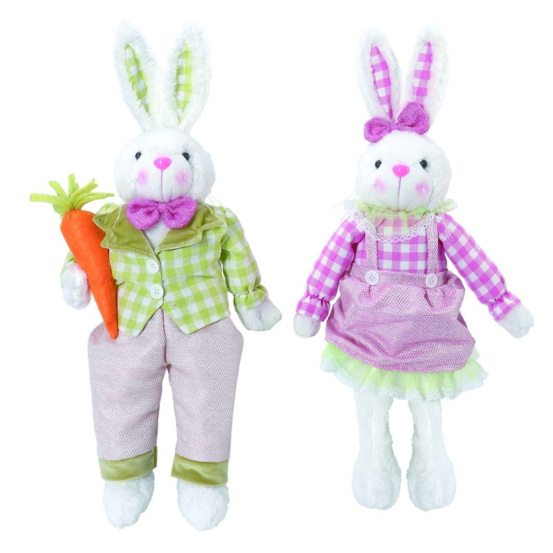 Transpac Plush Bright Rabbit Sitter, Set Of 2, Assortment