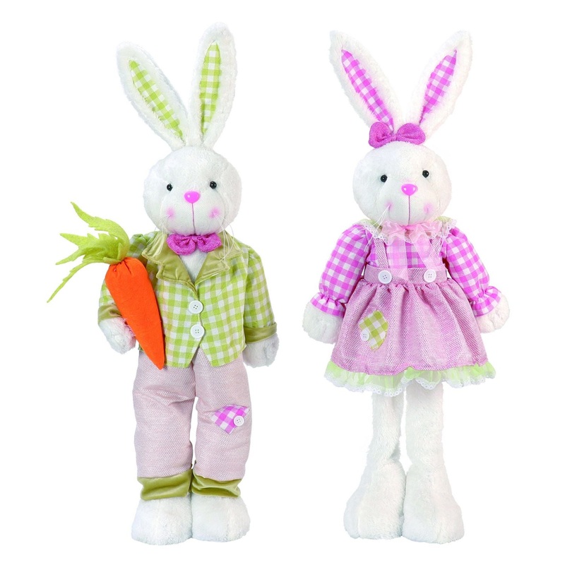 Transpac Plush Flexible Standing Bright Rabbit, Set Of 2, Assortment