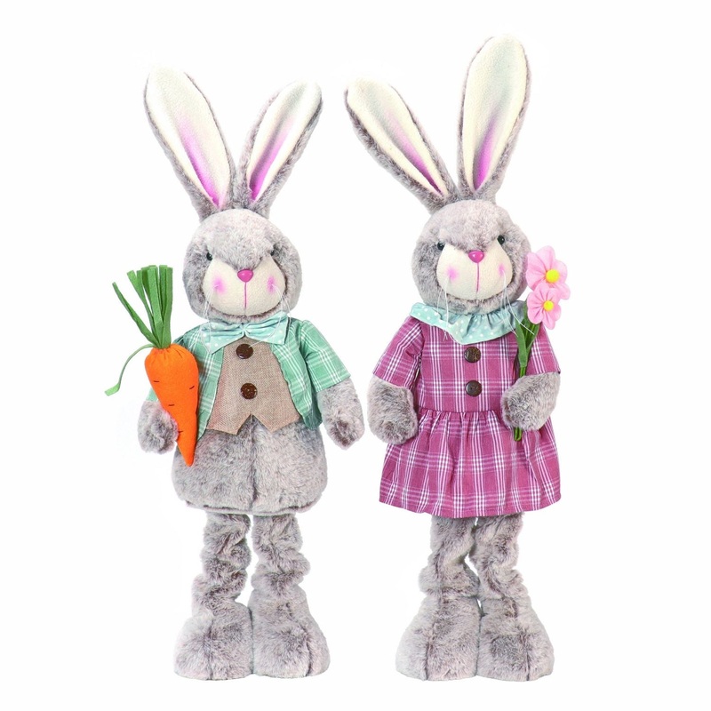Transpac Plush Plaid Standing Rabbit With Telescoping Legs, Set Of 2, Assortment