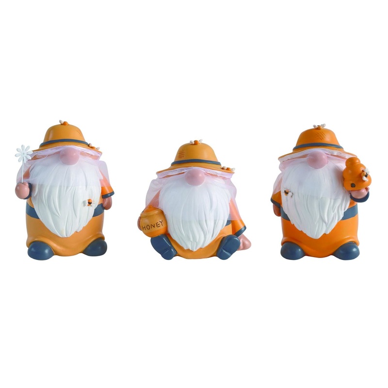 Transpac Resin Beekeeper Gnome Figurine, Set Of 3, Assortment