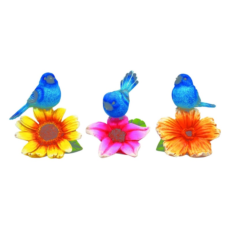Transpac Resin Blue Birdie On Flower, Set Of 3, Assortment