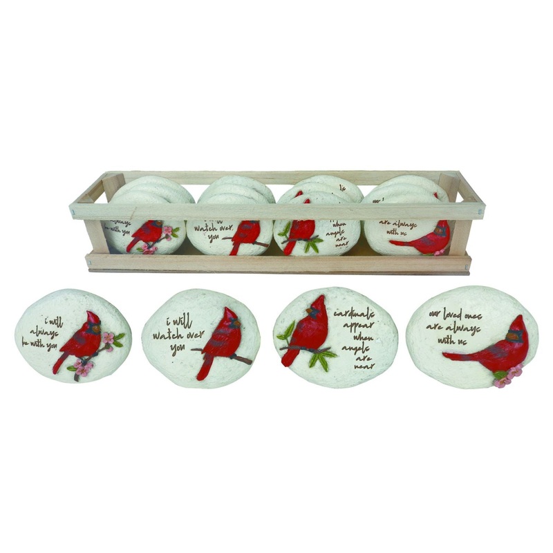 Transpac Resin Cardinal Blessing Prayer Stones In Crate, Set Of 12