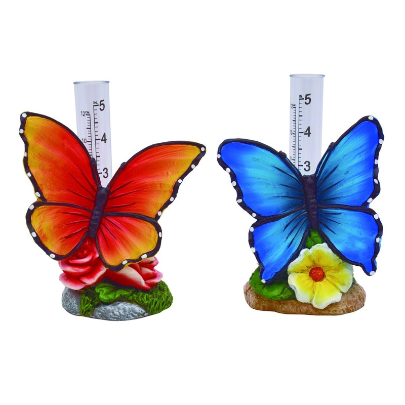 Transpac Resin/Glass Butterfly Rain Gauge, Set Of 2, Assortment