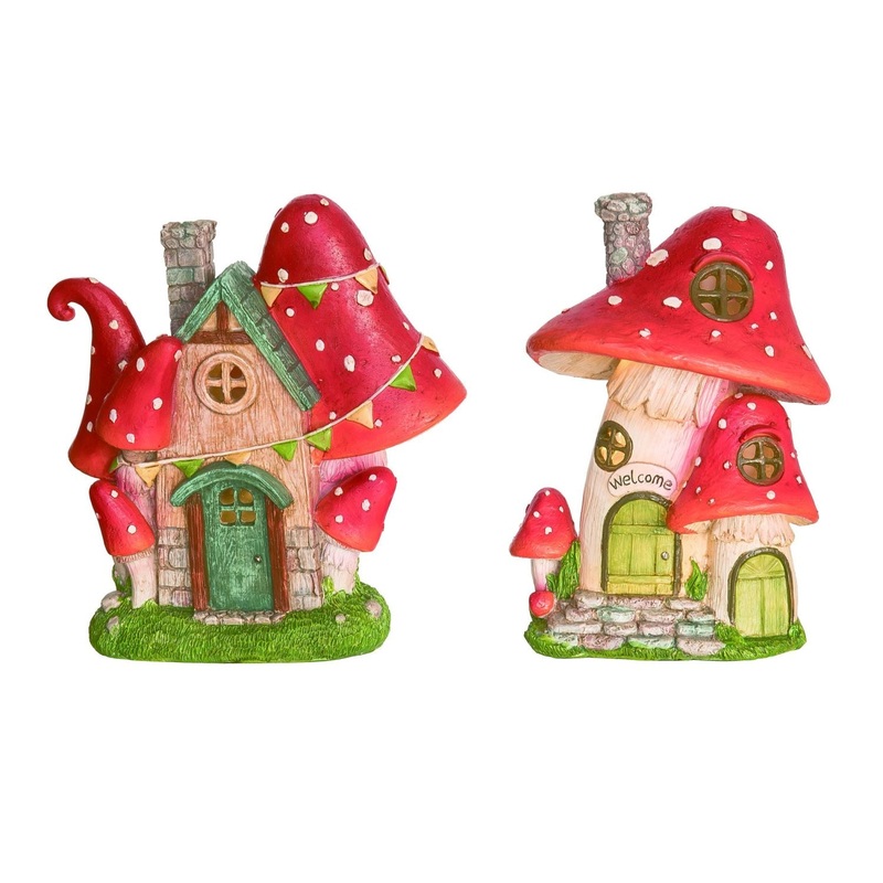 Transpac Resin Light Up Mushroom House, Set Of 2, Assortment