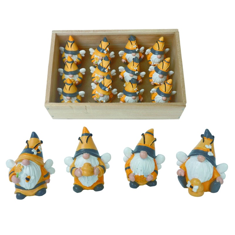 Transpac Resin Mini Bee Gnomes In Crate, Set Of 12