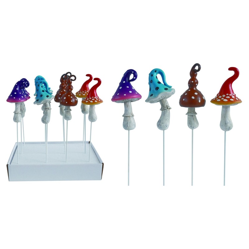 Transpac Resin Mini Mushroom Picks In Display, Set Of 12