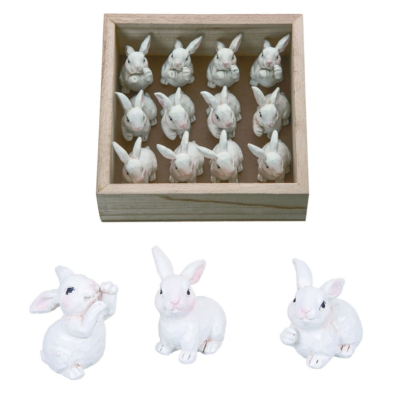 Transpac Resin Mini Sculpted Bunny Figurines In Crate, Set Of 12