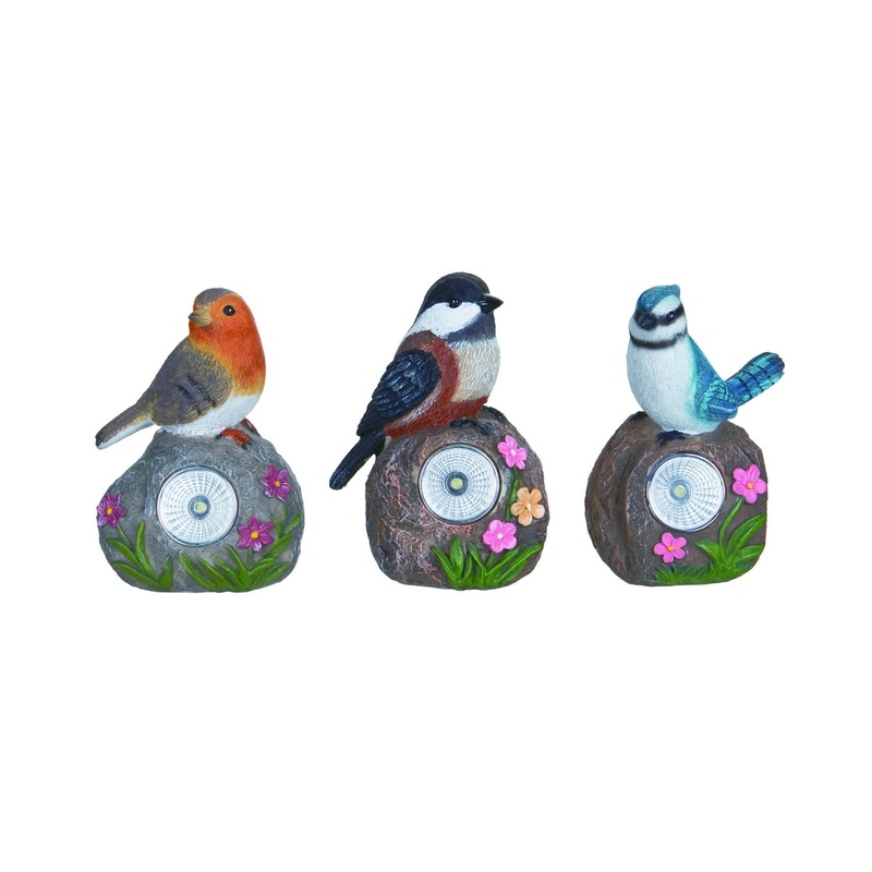 Transpac Resin Solar Bird Rock, Set Of 3, Assortment