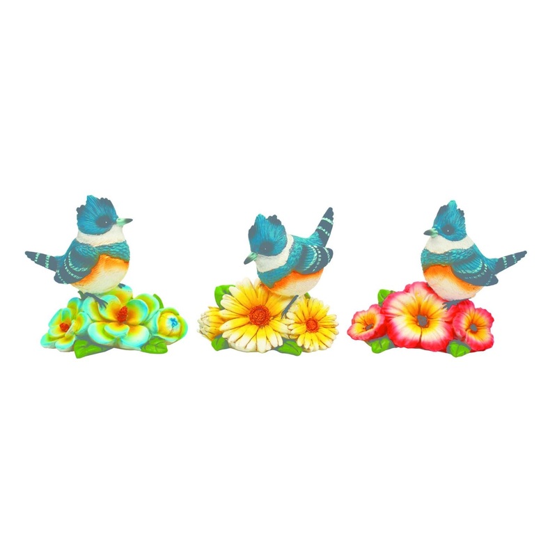 Transpac Resin Woodpecker On Flower, Set Of 3, Assortment