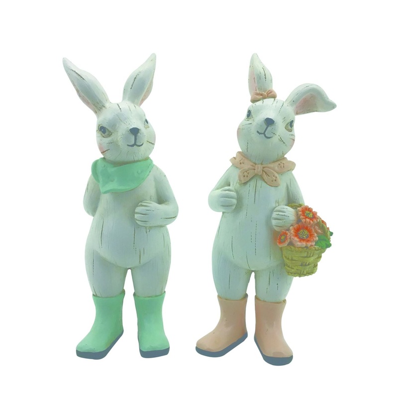 Transpac Small Resin Bunny With Rain Boots Figurine, Set Of 2, Assortment