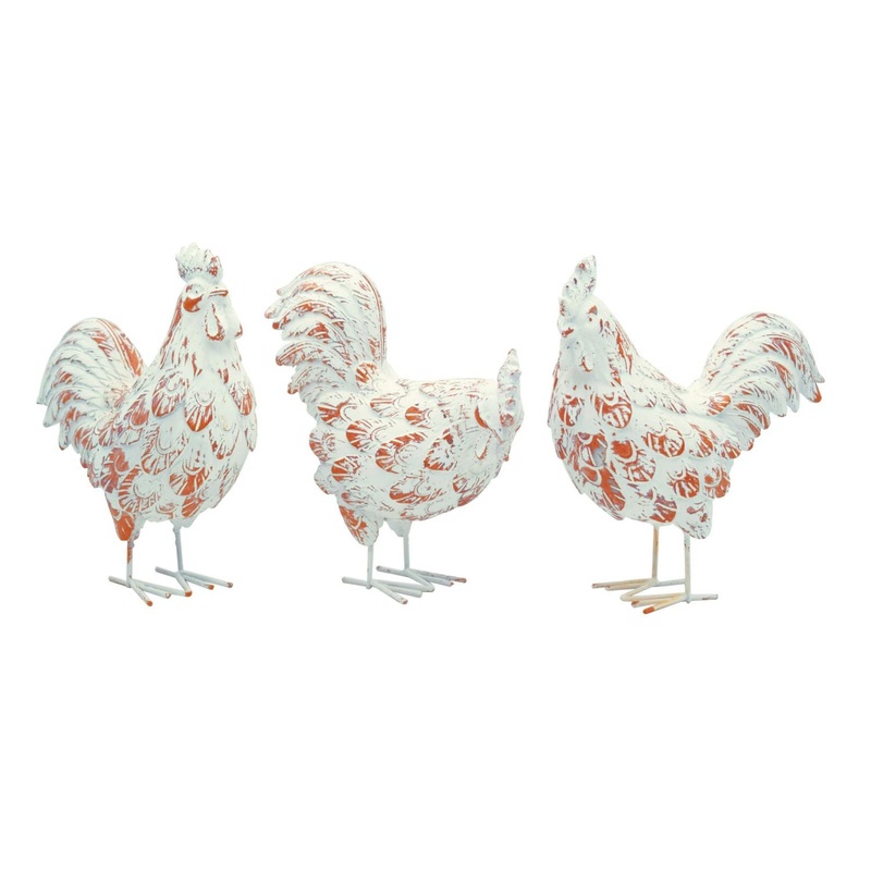 Transpac Small Resin Whitewash Chicken, Set Of 3, Assortment