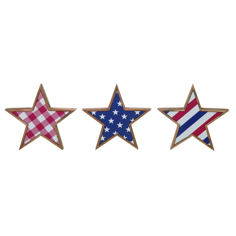 Transpac Wood Framed Pattern Star Decor, Set Of 3, Assortment