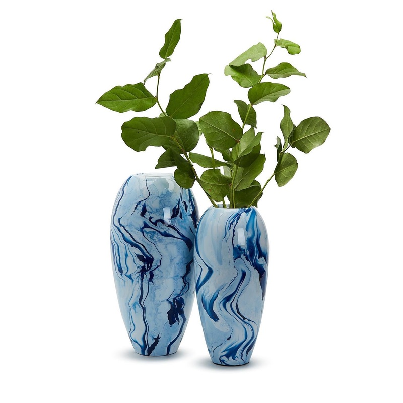 Two’s Company Two’s Company Set Of 2 Enamel Vase with Blue Drip – Iron