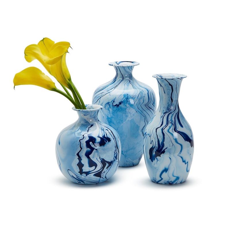 Two’s Company Two’s Company Set Of 3 Enamel Vase with Blue Drip – Iron.