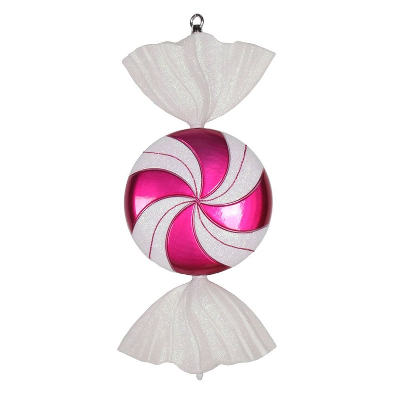 Vickerman 18.5 Cerise-White Flat Swirl Candy Christmas Ornament, Plastic