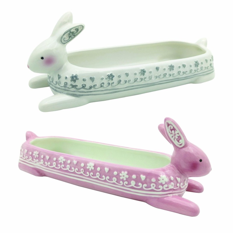 Transpac Ceramic Patterned Bunny Dish, Set Of 2, Assortment