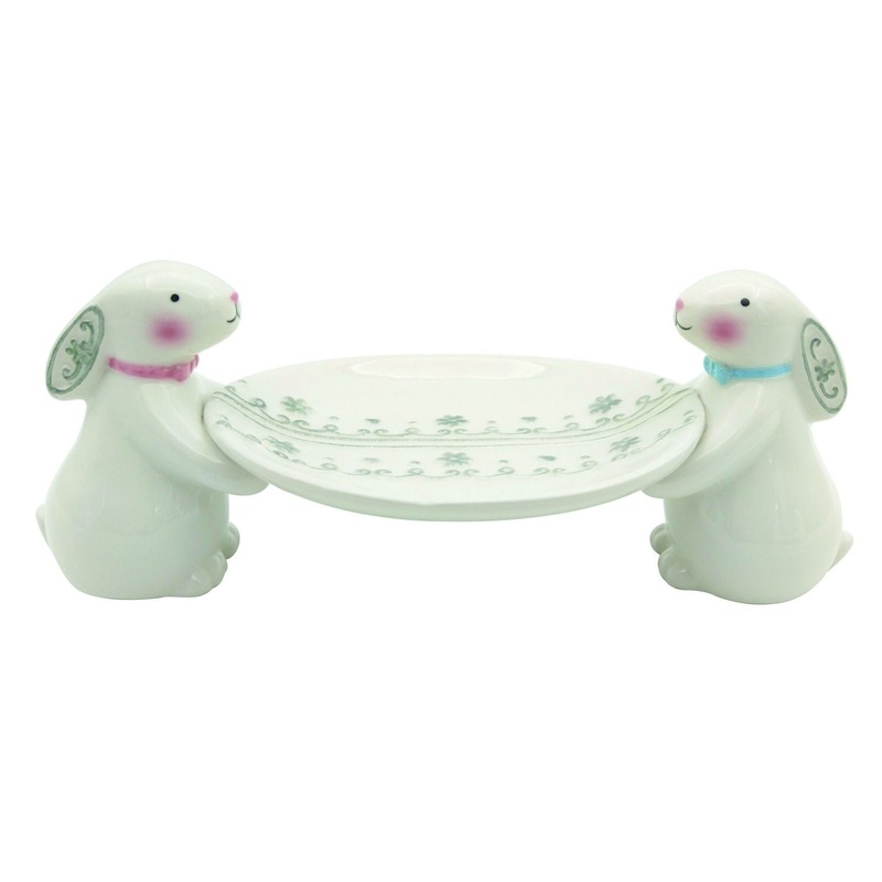 Transpac Ceramic Patterned Bunny Elevated Platter
