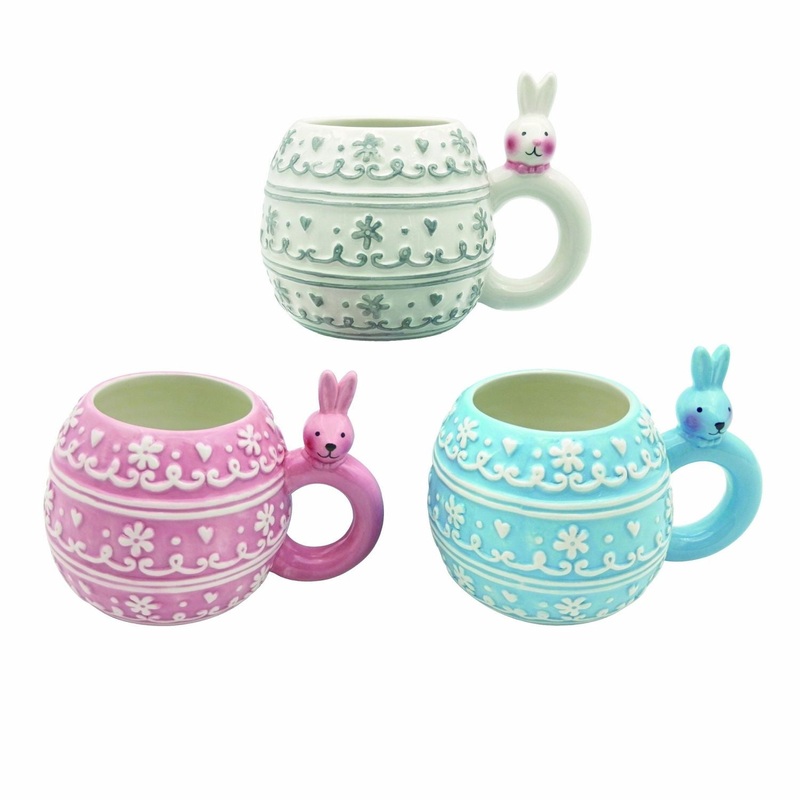 Transpac Ceramic Patterned Bunny Mug, Set Of 3, Assortment
