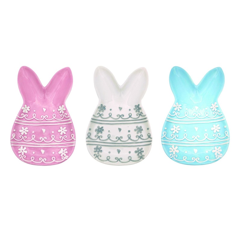 Transpac Ceramic Patterned Bunny Plate, Set Of 3, Assortment