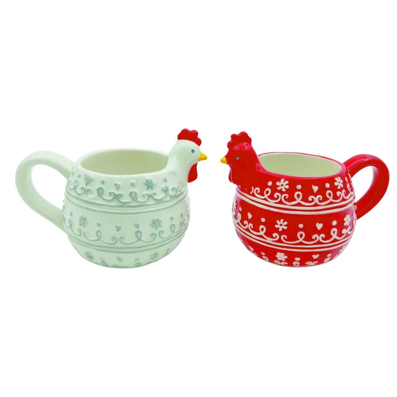 Transpac Ceramic Patterned Chicken Mug, Set Of 2, Assortment