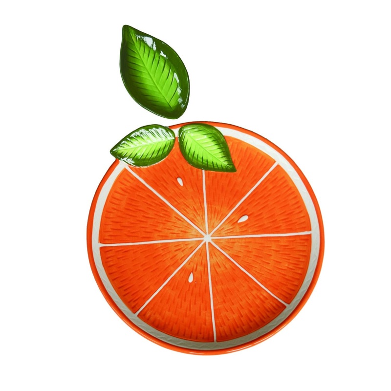 Transpac Dolomite Orange Serving Platter With Leaf Dish