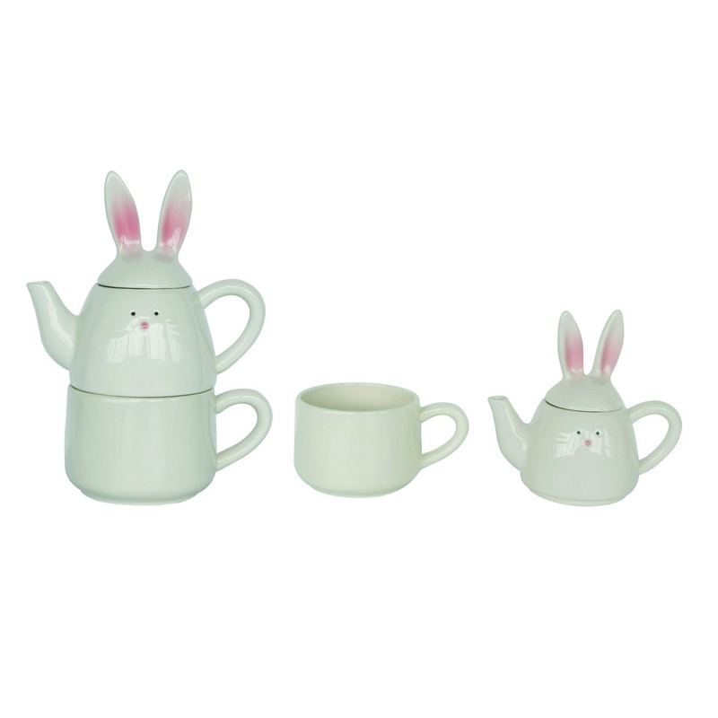 Transpac Dolomite Stacked Bunny Teapot & Mug Set