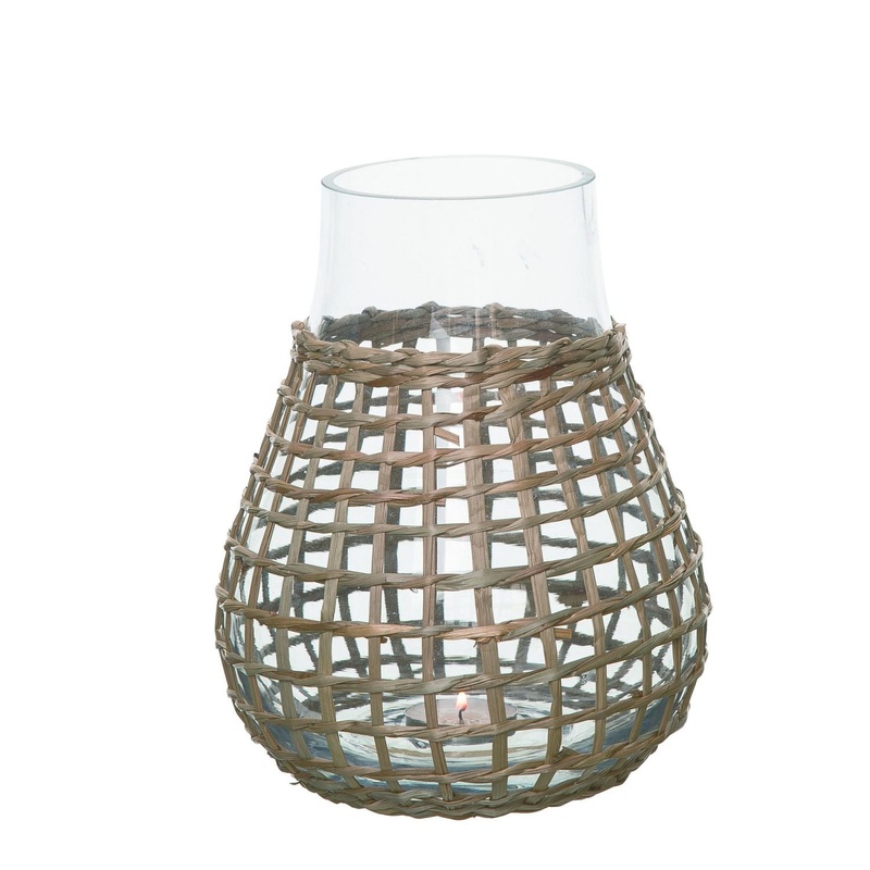 Transpac Glass Candle Holder With Woven Rattan Accent